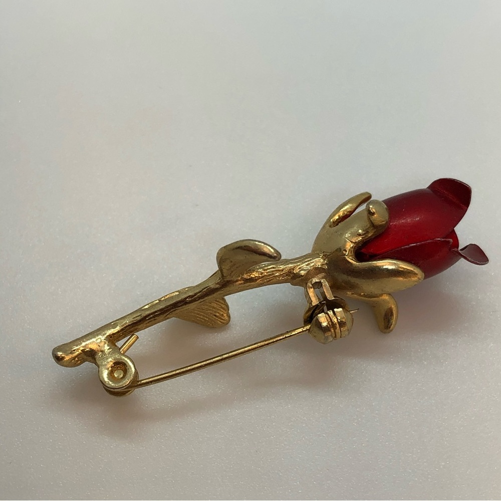 Vintage| Gold Plated Red Rose Brooch - Picture 1 of 6